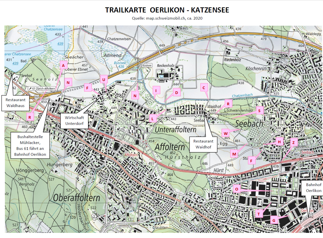 Trailkarte des Foto-Trails Oerlikon-Katzensee